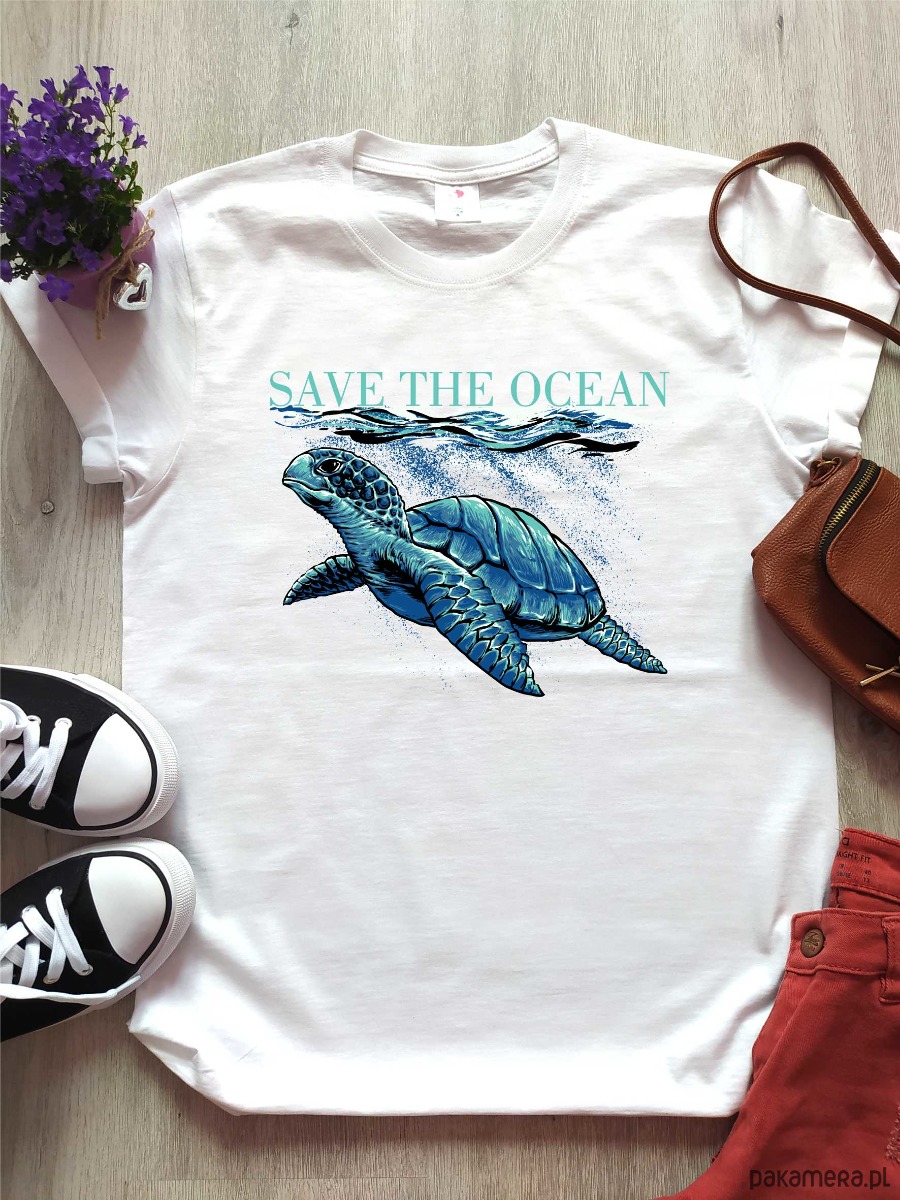 KOSZULKA OVERSIZE Z NADRUKIEM SAVE THE OCEAN
