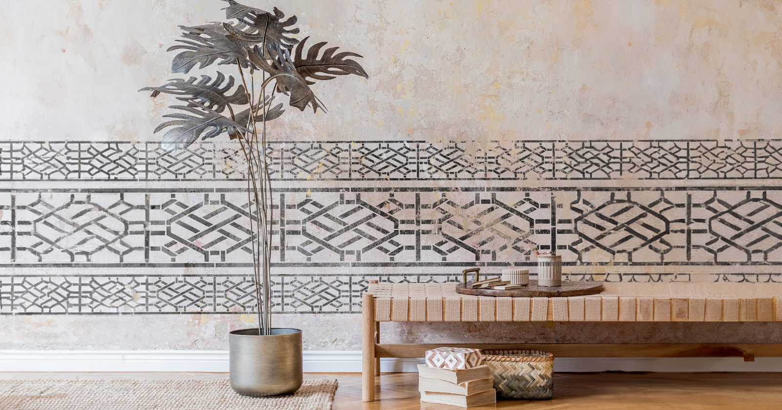 szablon na ścianę z chińskimi wzorami w stylu feng shui