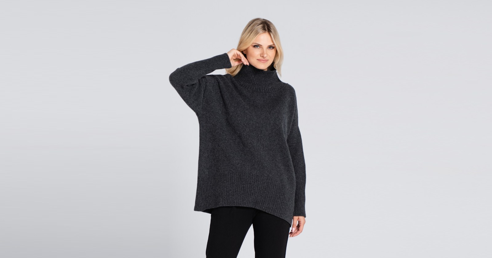 pudełkowy sweter wełniany oversize szary