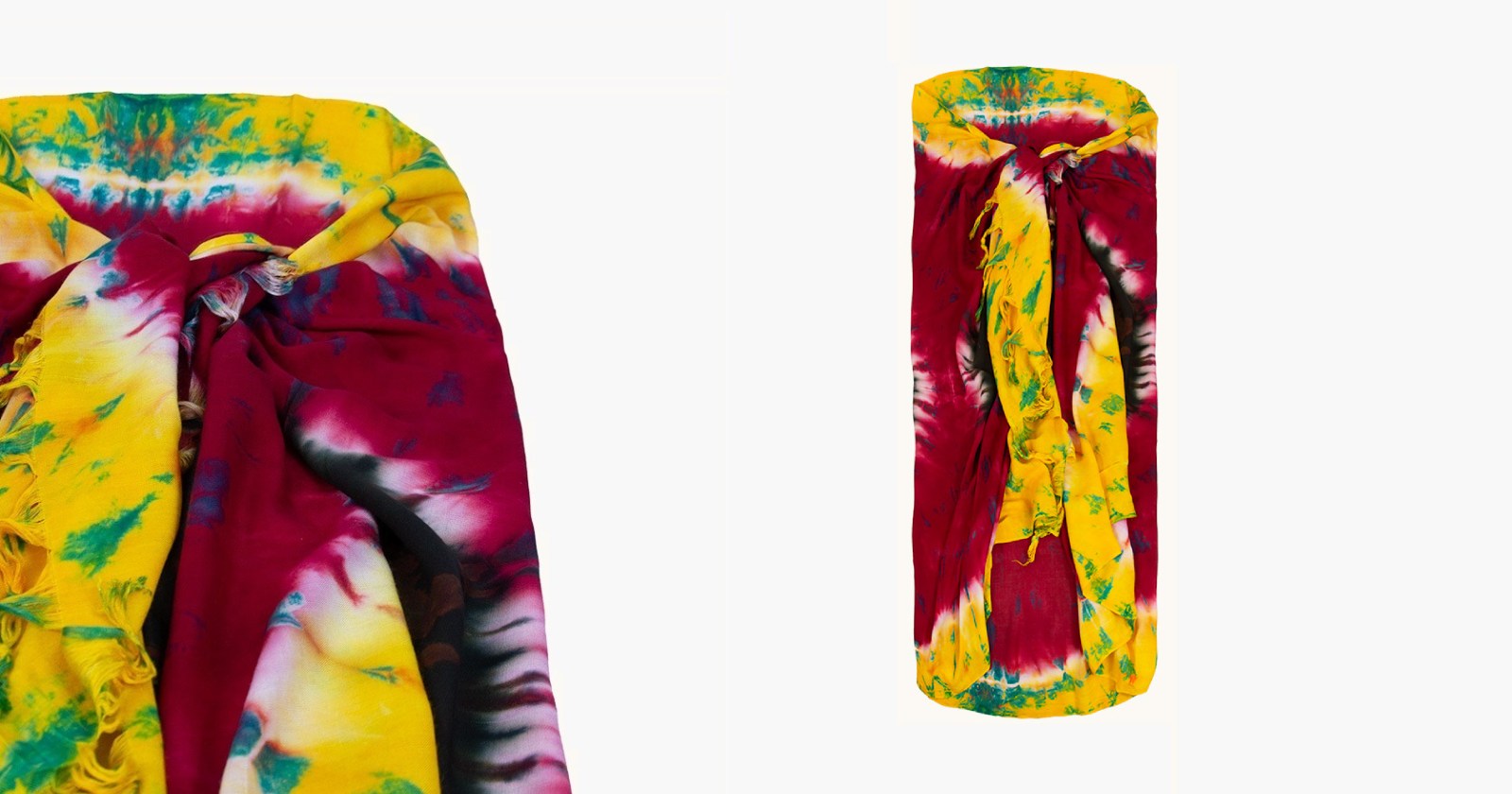 Poczuj wakacyjny luz z wyjątkowym pareo plażowym w stylu tie-dye! Wykonane w 100% z lekkiego, oddychającego rayonu