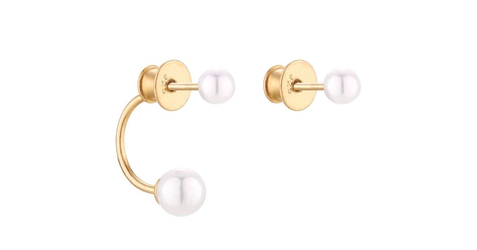 Złote asymetryczne kolczyki z perłami SWAROVSKI® CRYSTAL. Całość wykonana ze srebra 925 powlekanego 24 karatowym żółtym złotem.